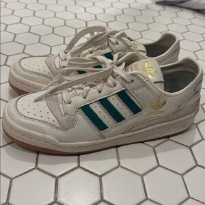 Adidas Cream and Green Sneakers with Gold Logo